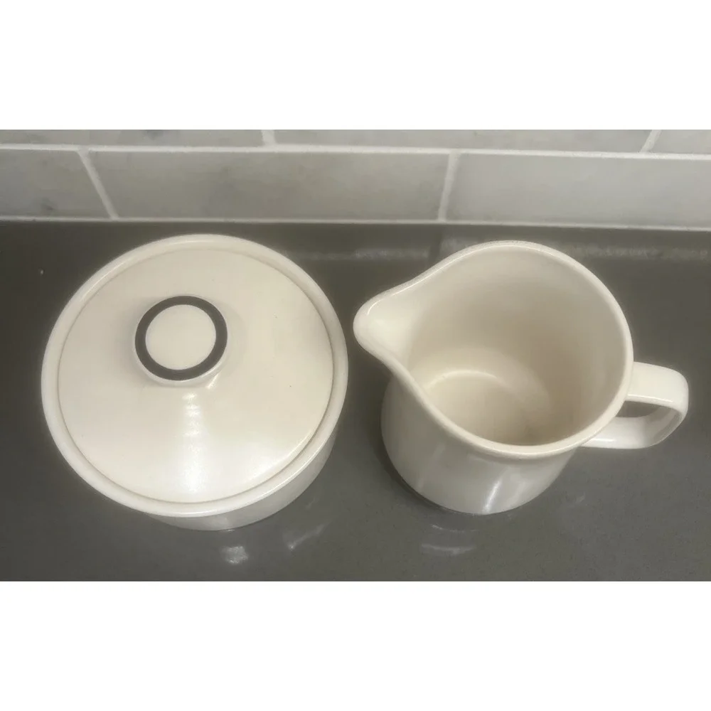 Vintage Brown White Pottery Stoneware Town & Country Creamer Sugar Bowl